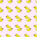 Seamless pattern. Hand-drawn vector illustration of a yellow rubber duck for bath Royalty Free Stock Photo